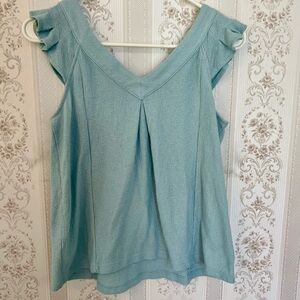 A.n.a Blue Ruffle Sleeve V Neck Top